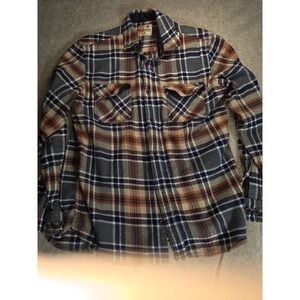 RuffHewn Mens Plaid Flannel Button Down Shirt Grey Orange Navy Blue Size M